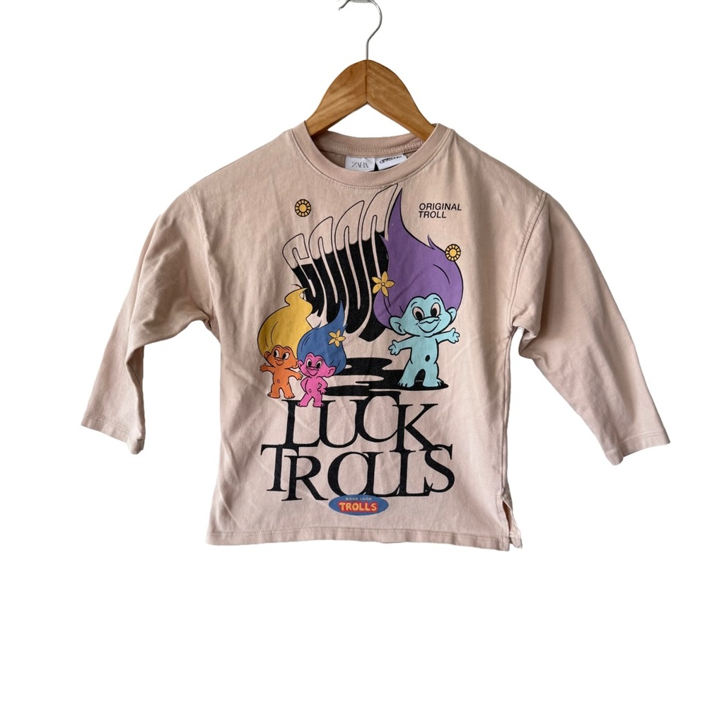 Zara Kids Beige Trolls Graphic Long Sleeve Tee 6/7 Years